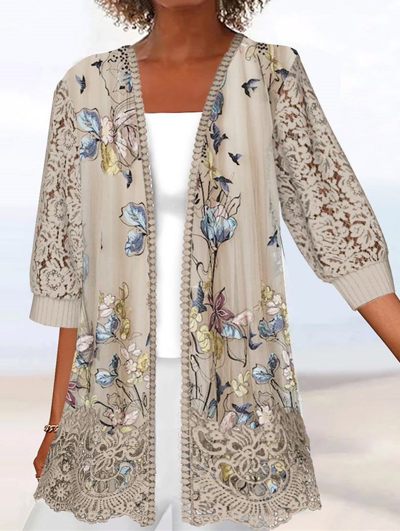 Women Long Sleeve V-neck Graphic Floral Printed Top