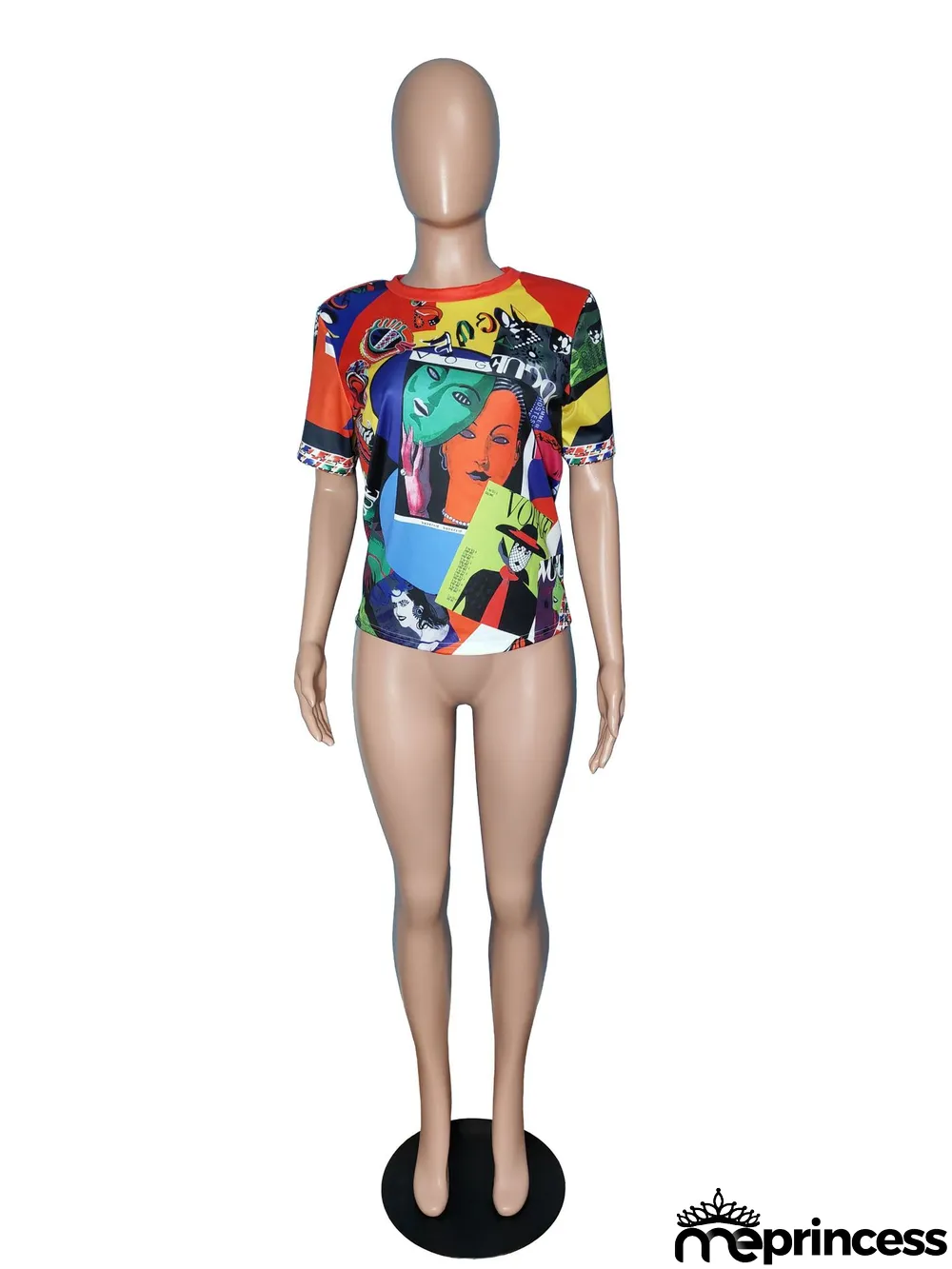 Novelty Print O Neck Short Sleeve T Shirt