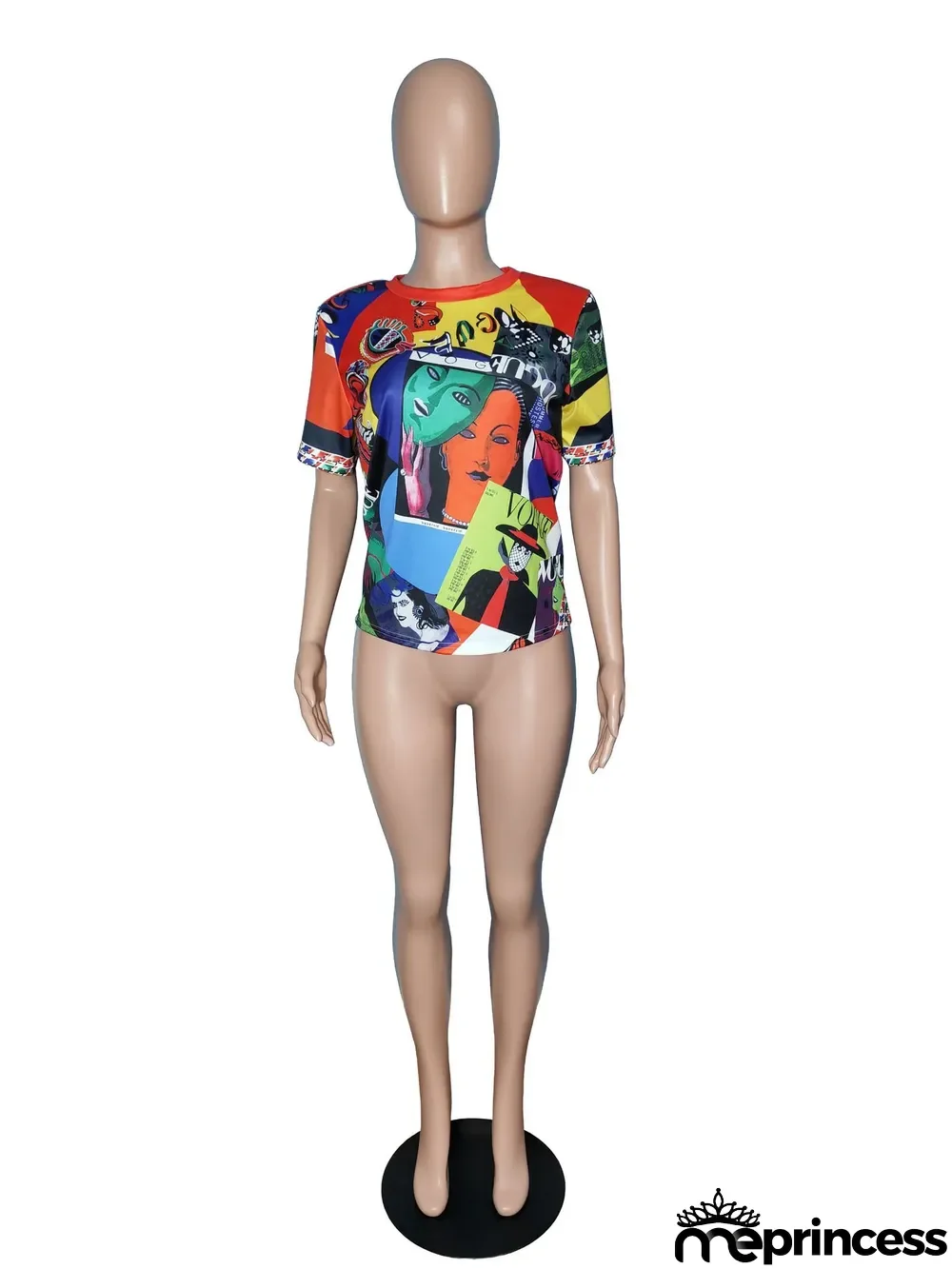 Novelty Print O Neck Short Sleeve T Shirt