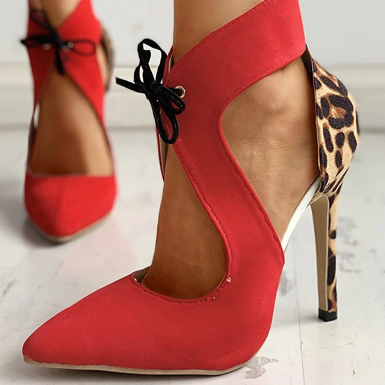 Red Leopard Print Pointed Toe Stiletto Pumps Vdcoo