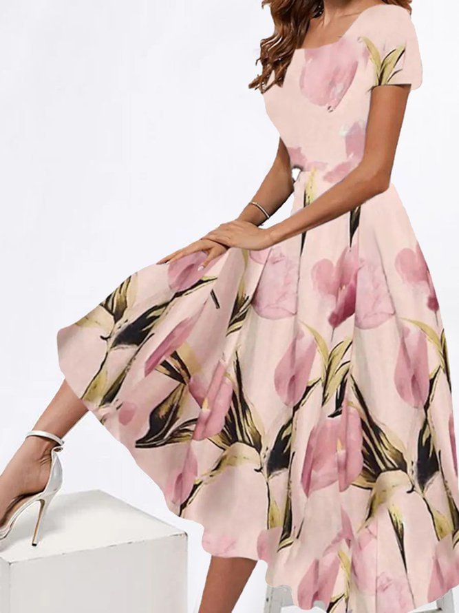 Casual Regular Fit Floral Elegant Short sleeve Knit Dress D71- Fabulory