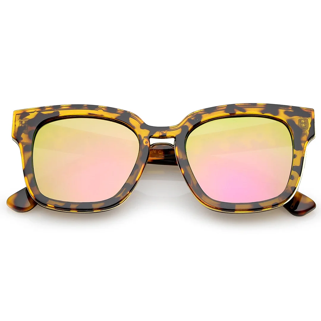 Modern Metal Trim Bridge Square Mirror Flat Lens Horn Rimmed glasses 50mm