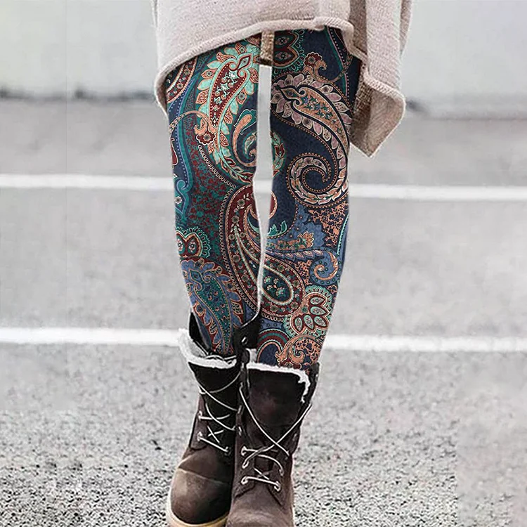 Vintage Floral Print Casual Leggings