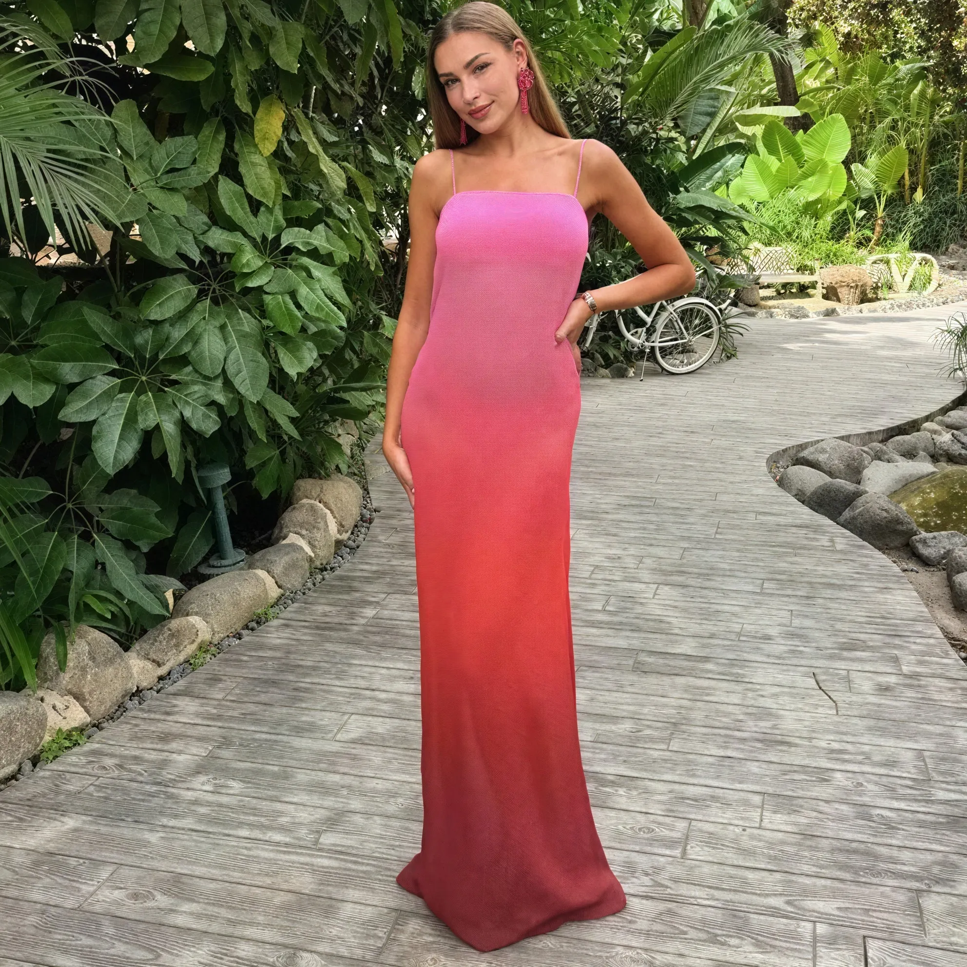 Damen Maxi-Kleid – Ärmellos, Spaghettiträger, Ombre-Farbverlauf, Elegant-83812-49a4cbe6-c331-4e11-bcdd-77c761453d1a