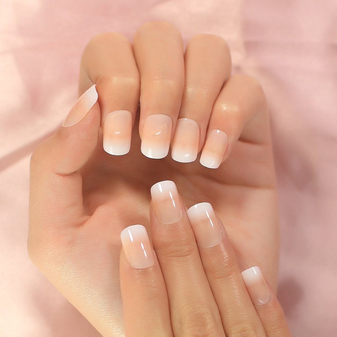 Beige Gradient French Manicure Tips Gorgeous And Classy Natural Fake Nails Faded Nails Designed Press On Manicure Fingernails