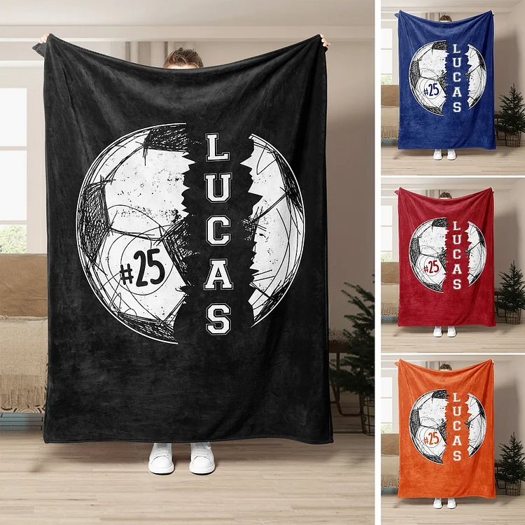 Personalized Soccer Blanket, Custom Name Number Soft Cozy Blankets | BKKid322