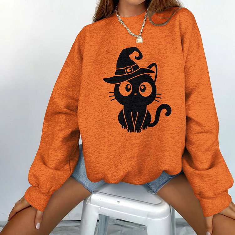 Wizard Cat Print Long Sleeve Sweatshirt