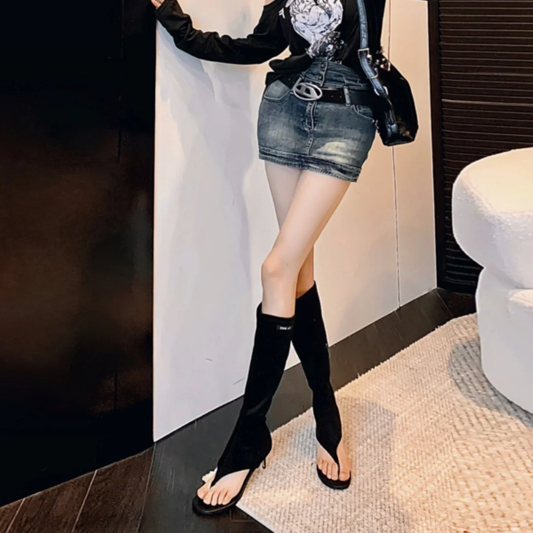 Breakj Breakj But Knee-Brown Toe Long Boots Women With High Heel Net Red High-Tender Boots Long-Tlenish Sandals