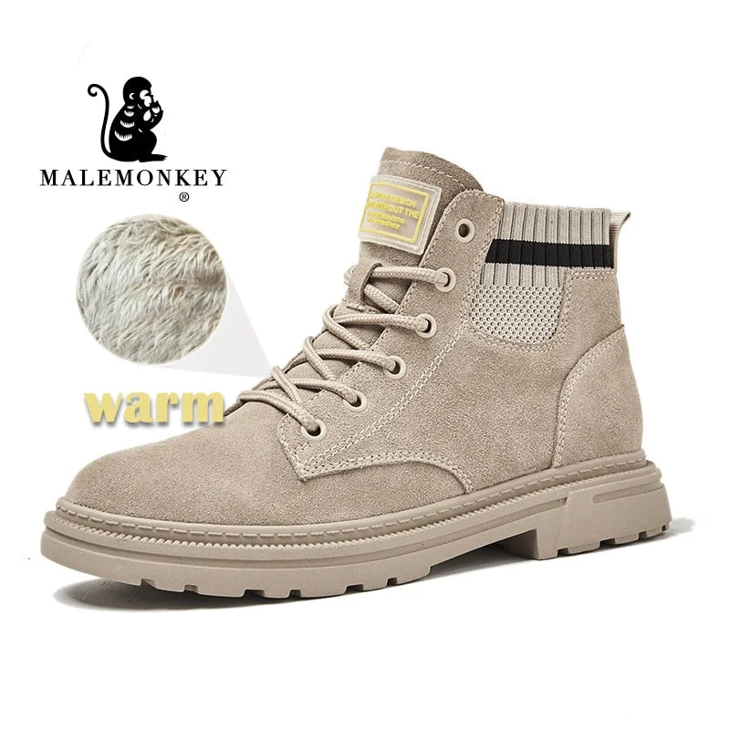 Platform Boots Women 2021 Winter Cow Suede Leather  Short Boots Warm Plush Ladies Shoes Autumn Fashion Chunky Boots Botas Mujer