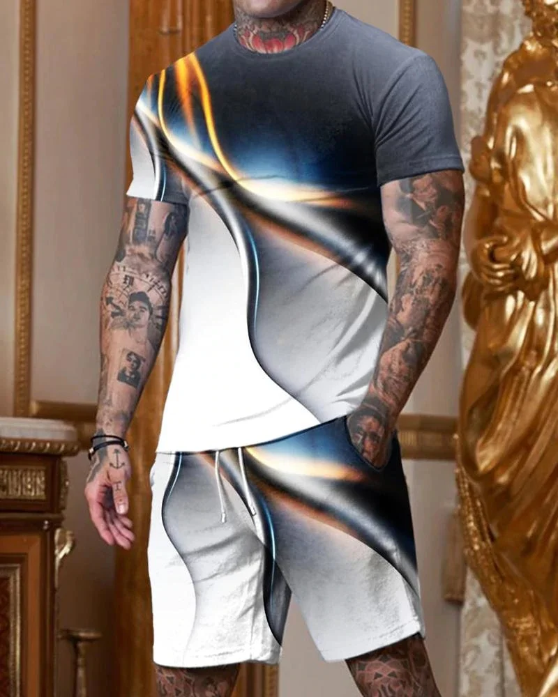 彩色 Men's fashion black and white printed short sleeve round collar suit.jpg 彩色 Men's fashion black and white printed short sleeve round collar suit.jpg