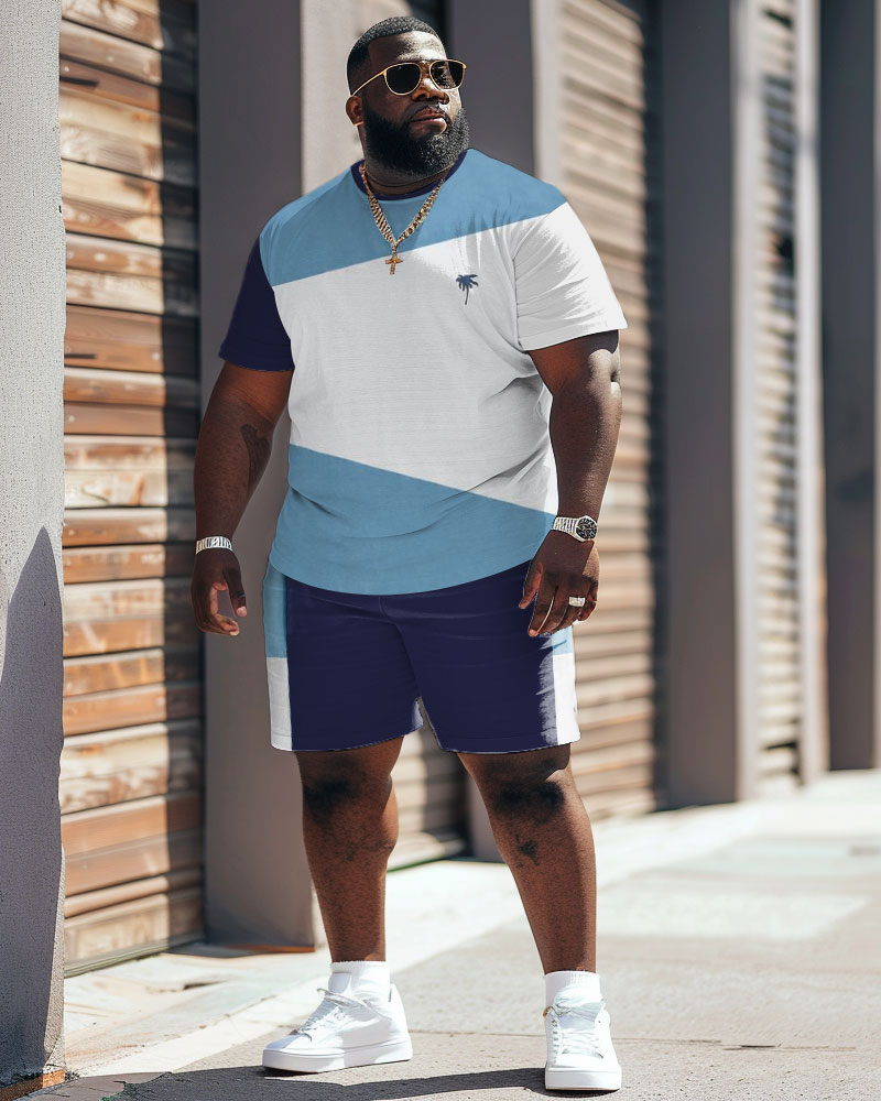 Street Casual Colorblock Large Men's Short Sleeve T-shirt & Shorts Set