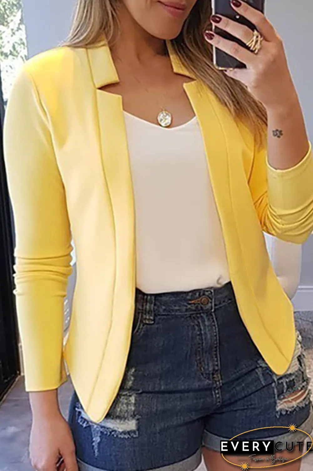 Fashion Solid Split Joint Cardigan Collar Outerwear(6 Colors)