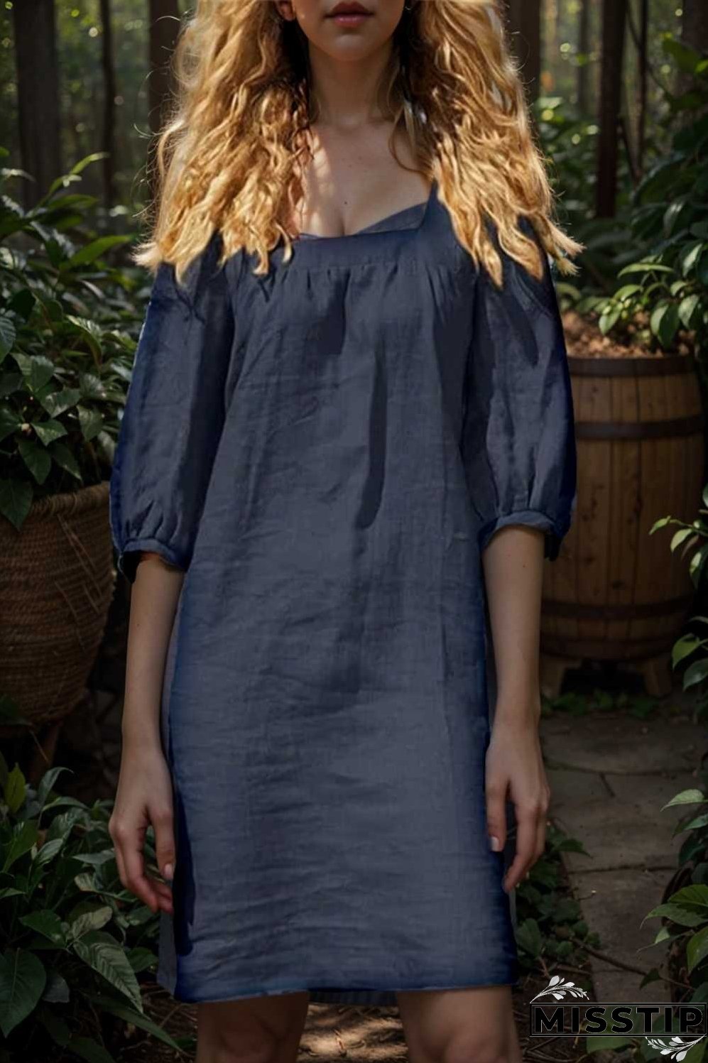 cotton linen loose casual half sleeve mini dress