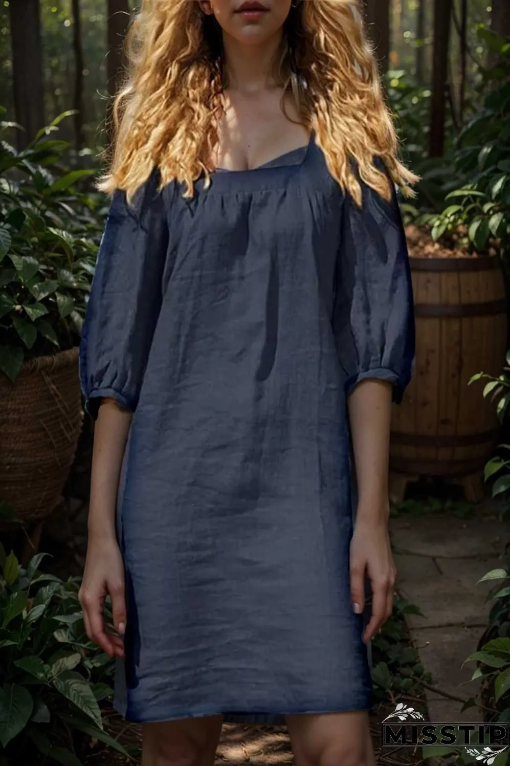 cotton linen loose casual half sleeve mini dress