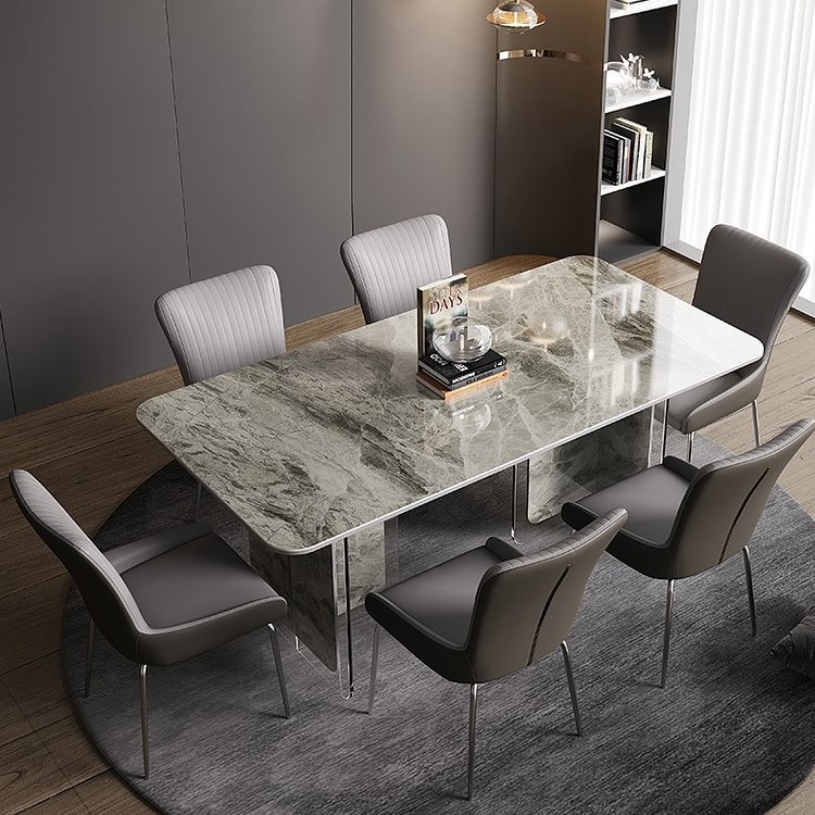 Homemys Modern Rectangle Sintered Stone Dining Table With Acrylic Base