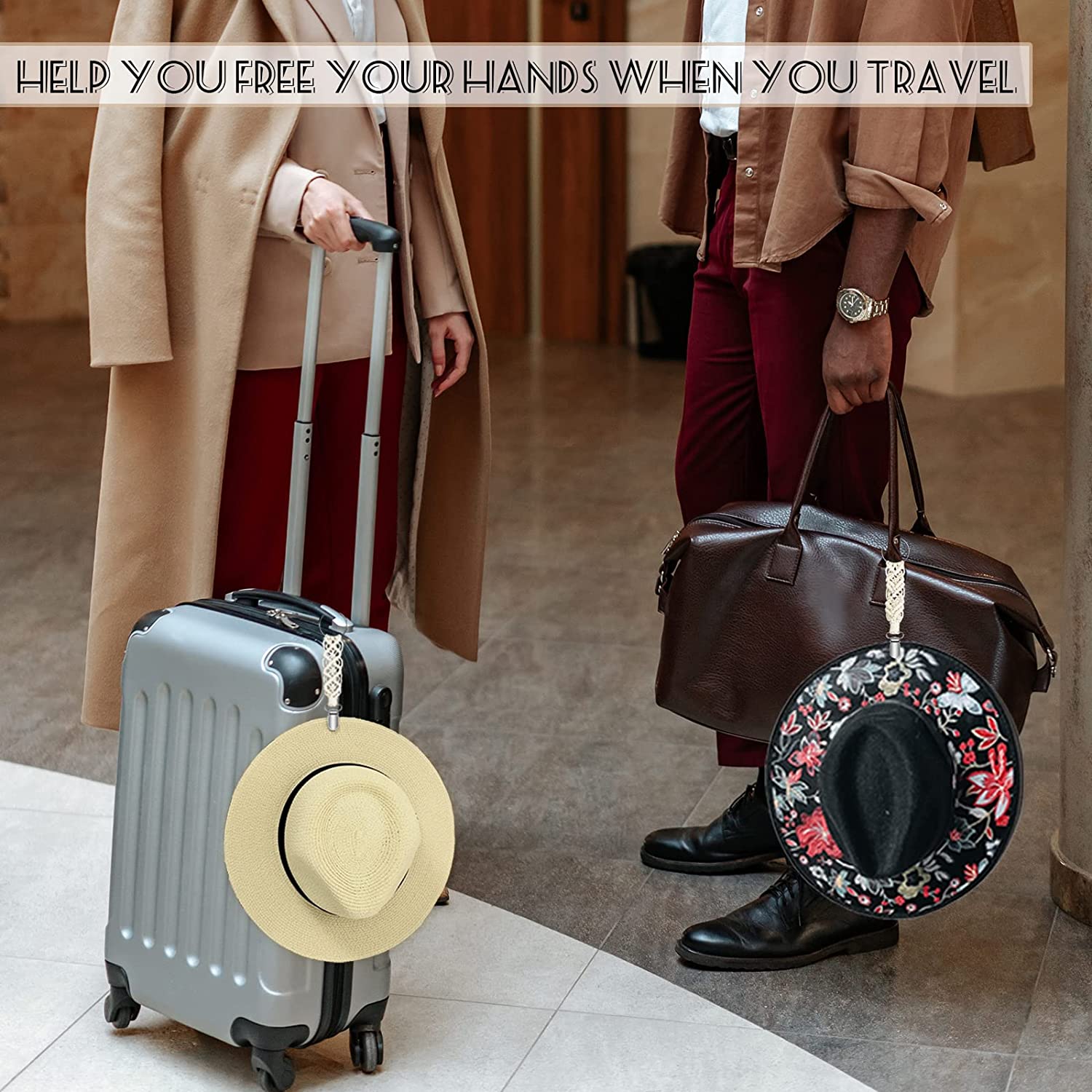 2Pcs Cotton Hat Clip for Travel, Knitting Travel Hat Clip for Bag Backpack Luggage, Hat Travel Clip for Women, Kids, Adults, Outdoor Travel Accessory Chains Hat Companion