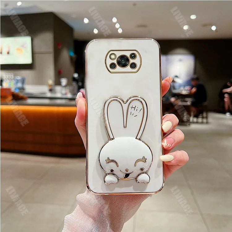 Cute Rabbit Phone Holder Case on For  Xiaomi Mi Poco X3 Pro Nfc X4 X5 M3 M5 M4 Pro 4G 5G M3 F3 F4 GT C40 X2 Poco x 3 Stand Cover
