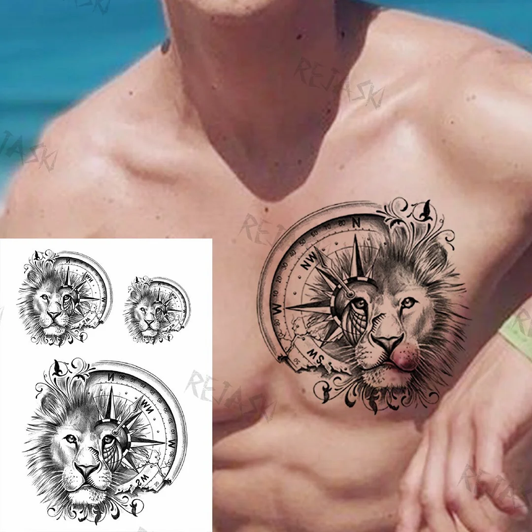 Sdrawing Tiger King Creative Temporary Tattoos For Men Adults Wolf Bowknot Owl Lion Forest Fake Tattoo Sticker Chest Arm Tatoos DIY