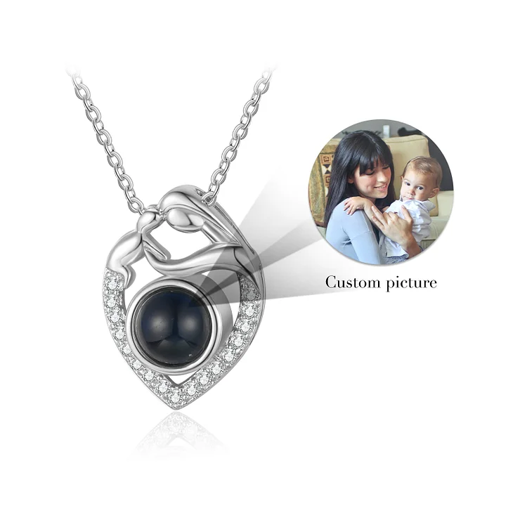 Personalized Mother and Child Heart Projection Necklace Customized Photo Necklace for Her