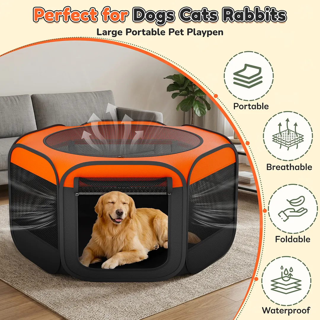 Dog Playpen, Hexagonal Foldable Pet Enclosure for Indoor and Outdoor Use