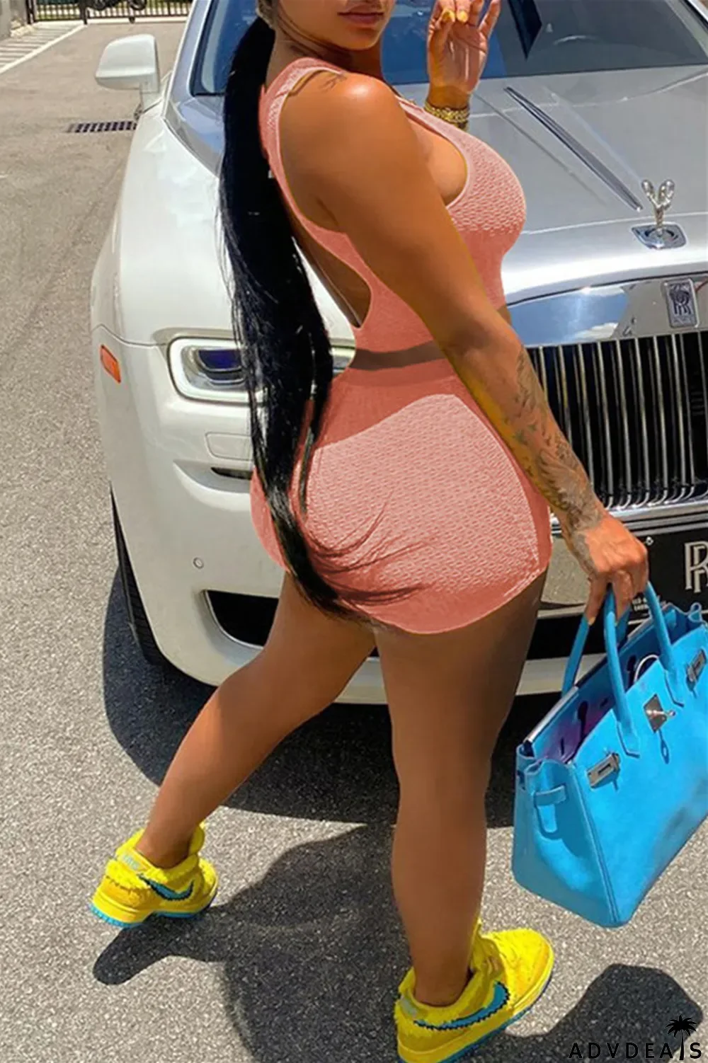 Yellow Fashion Casual Solid Basic U Neck Sleeveless Two Pieces