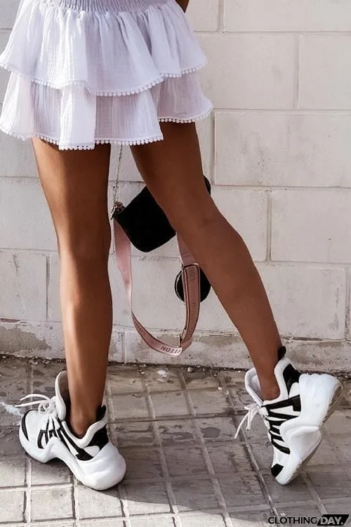 Chunky Mesh Two Tone Lace Up Sneakers