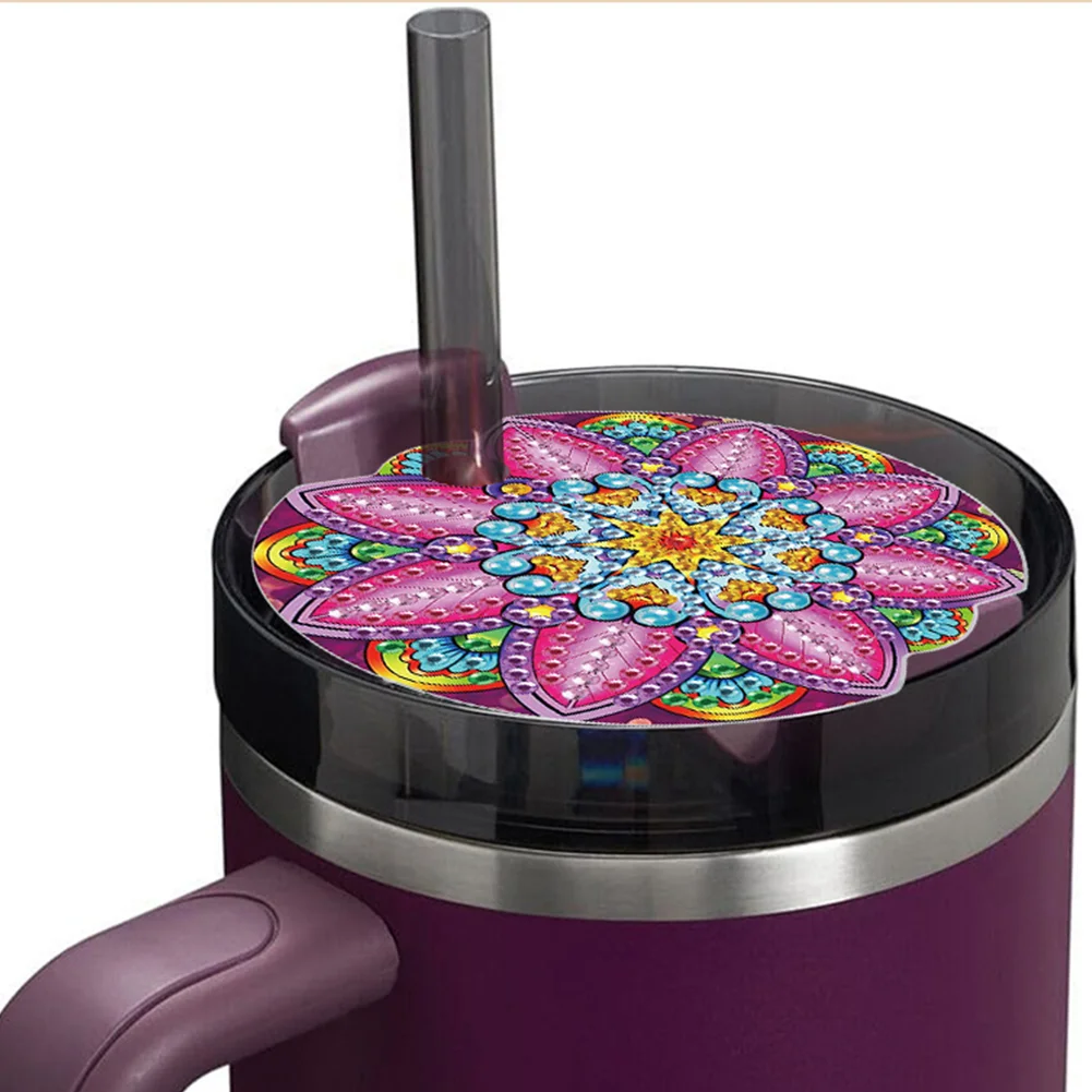 8pcs Mandala DIY Diamond Art Cup Lid Accessories Bling Tumbler Lid Plate