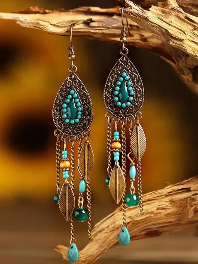 Vintage Ethnic Tassel Leaf Earrings