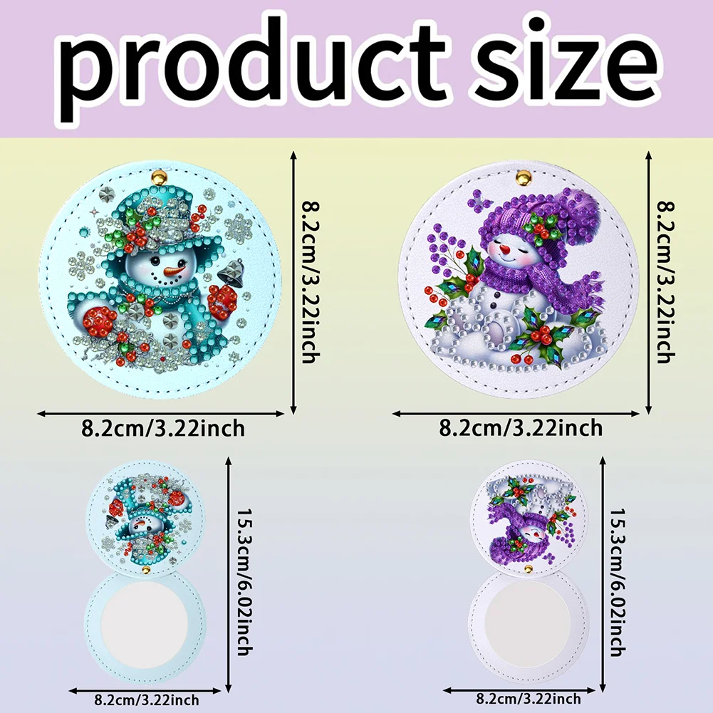 DIY Diamond Art Portable Cosmetic Mirror Round Diamond Painting Crafts (Snowman)