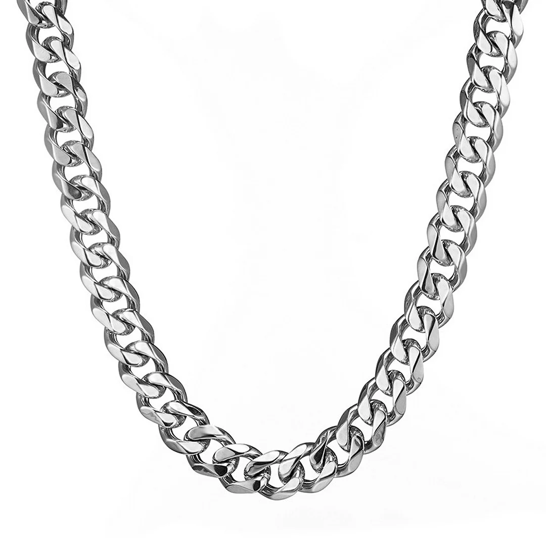 Titanium Stainless Steel Mens Cuban Link Chain,  Sliver Miami Cuban Chains Necklace, 15mm Width, No Tarnish&Durable Hip Hop Mens Hewelry