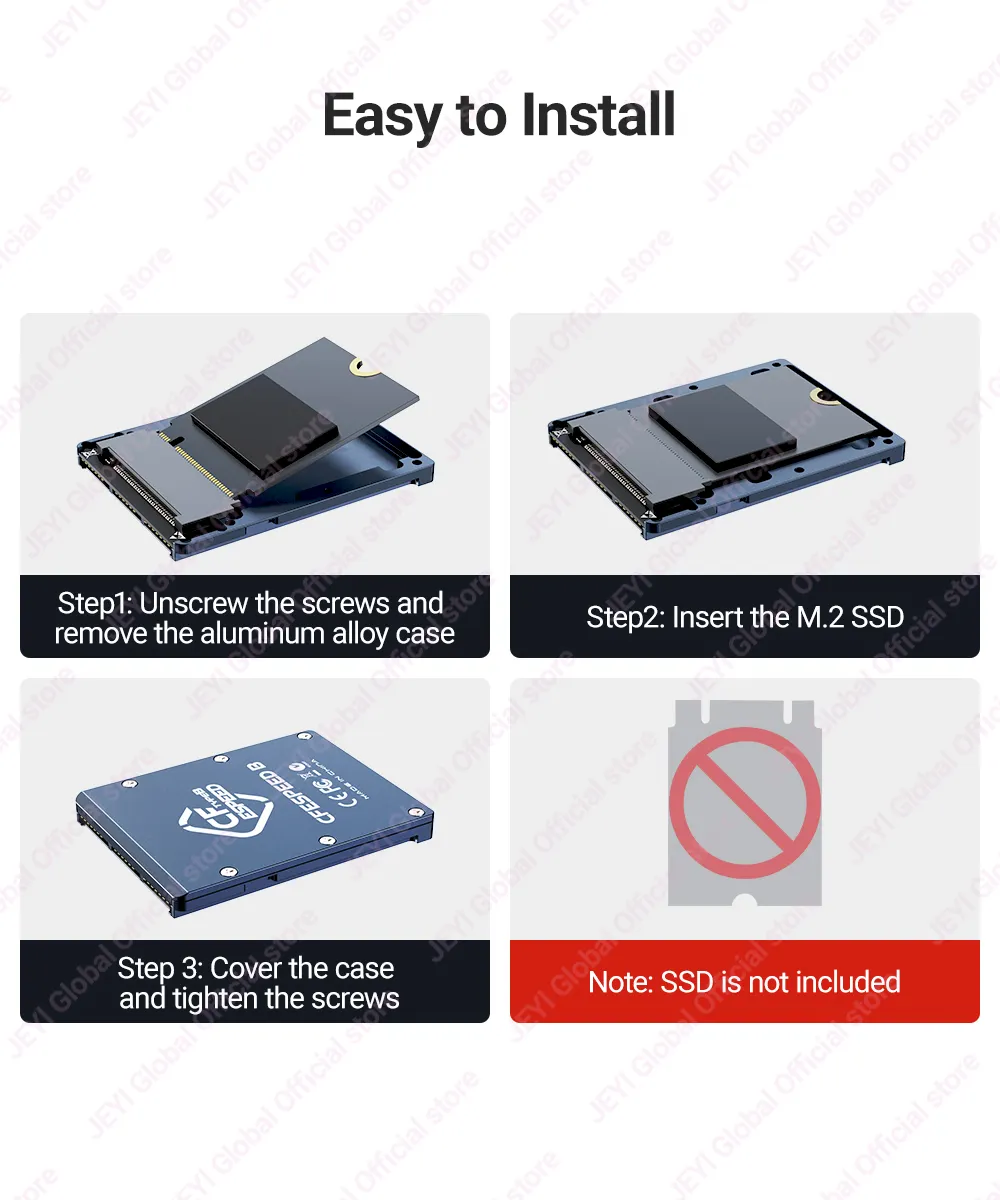 JEYI CF-Express Type-B to 2230 NVMe M.2 SSD Adapter, PCIe 4.0