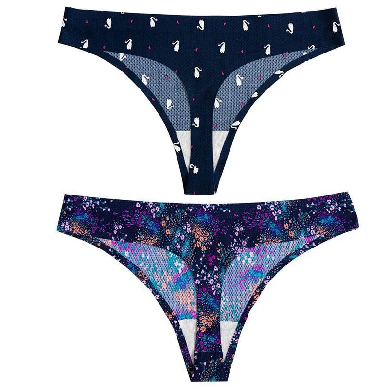 CINOON 2pcs Sexy Flowers Lingerie Woman Knickers Low-waist Panties Thong Seamless Breathable Underwear Female G String Intimates