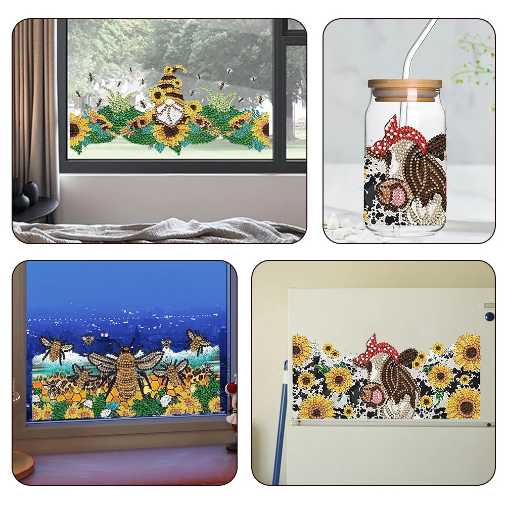 4pcs DIY Sunflower Gnome Rhinestone Stickers Diamond Painting Sticker for Cup(Without Cup)