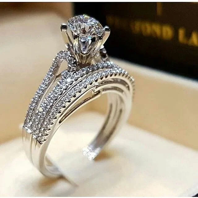 Elegant Women Jewelry Wedding Set Rings White Ring Size 5-11