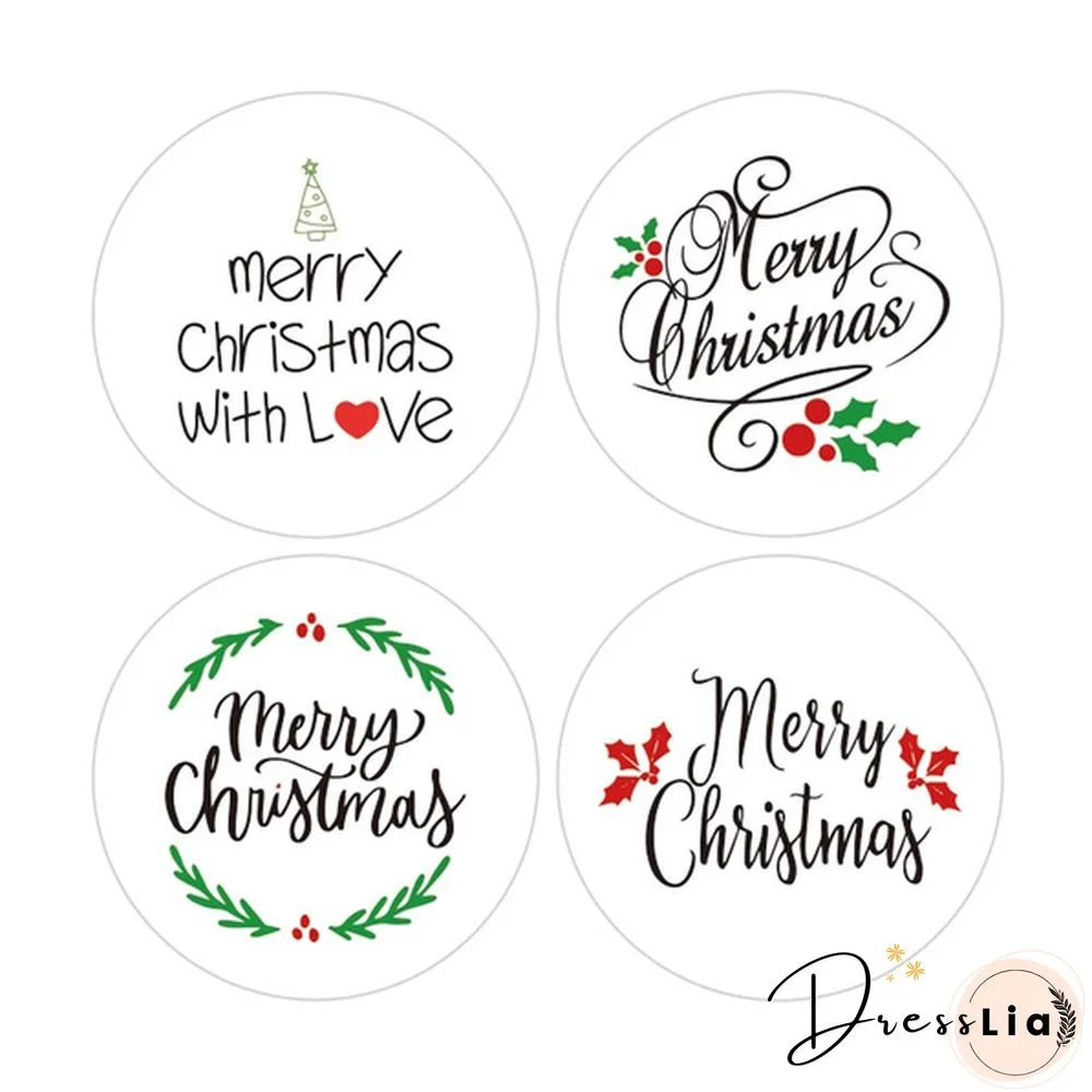 100pcs/300pcs/500pcs Round Merry Christmas Stickers Package Label Sealing Stickers Gift Card Box Decor