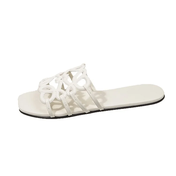 Yyvonne New Fashion Type Small Simple Hollow Cool Slippers Outside Wearing Flat Bottom Side Casual Beach Shoes