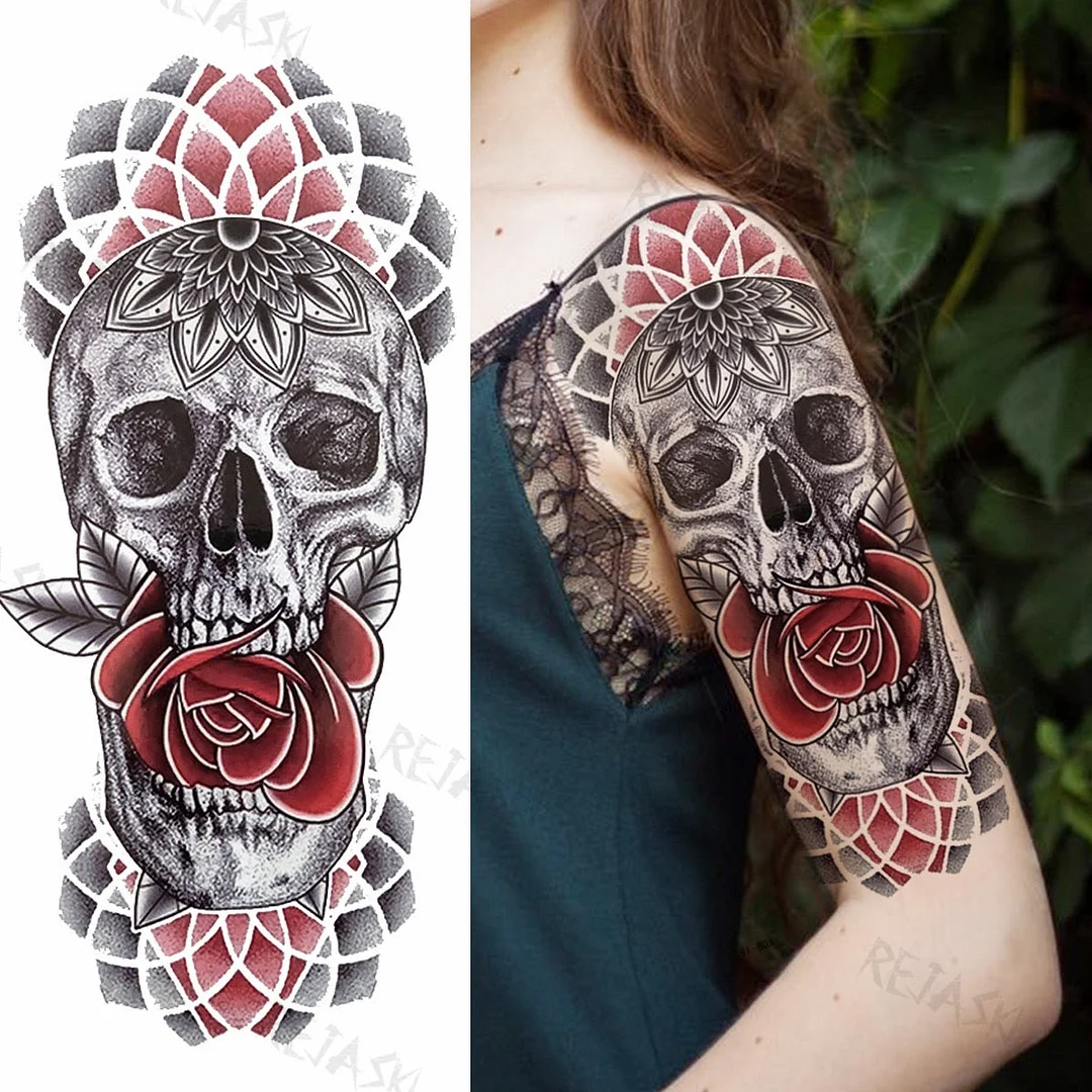 Gangster Wolf Temporary Tattoo For Women Men Death Skull Fake Tattoos Sticker DIY Harajuku Mermaid Waterproof Tatoo Body Art Arm