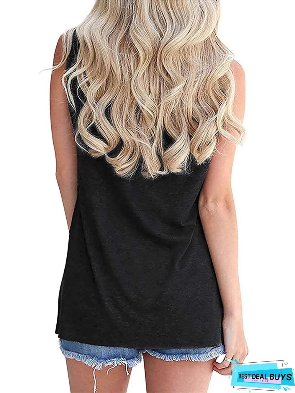 Printed Loose Vintage Crew Neck Tanks & Camis