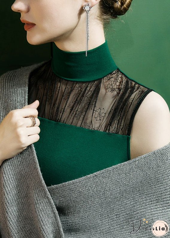 Women Mulberry Turtleneck Print Lace Patchwork Cashmere Top Fall