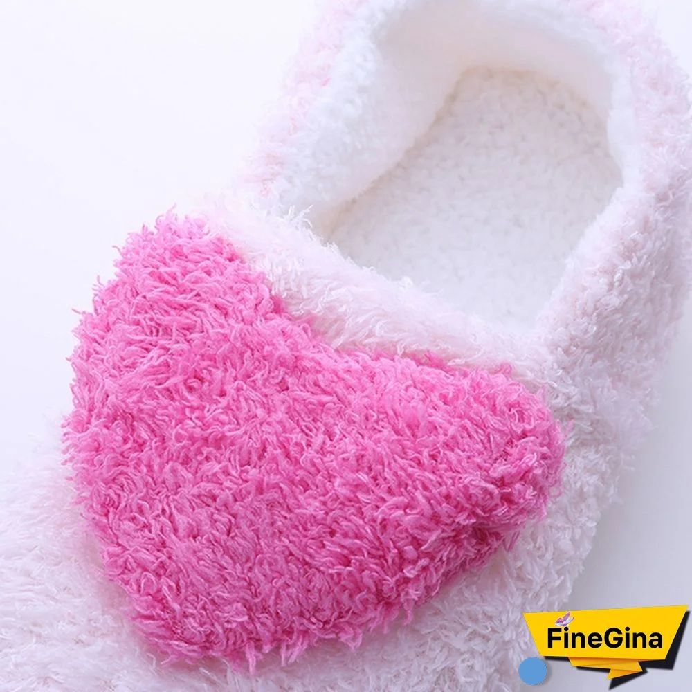 Lovely Big Heart-Shaped Women Slippers Warm Soft Sole Plush Home Floor Covered Heel Shoes