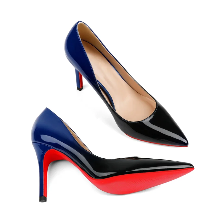 90mm Middle Heels Pointy Toe Red Bottom Pumps Gradient Color Patent VOCOSI VOCOSI