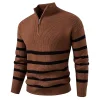 Men's Half-Zip Jacquard Striped Long Sleeve Sweater by Inlyline