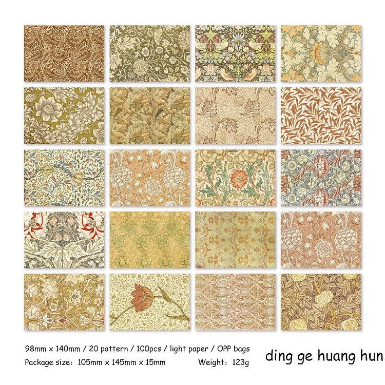Journalsay 100 Sheets Morris World Series Vintage Flower Base Material Paper Creative Journal Collage 