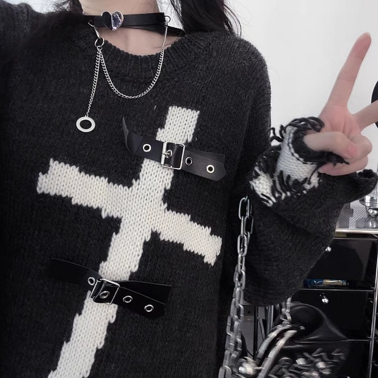 Y2K Style Cross Sweater  weebmemes