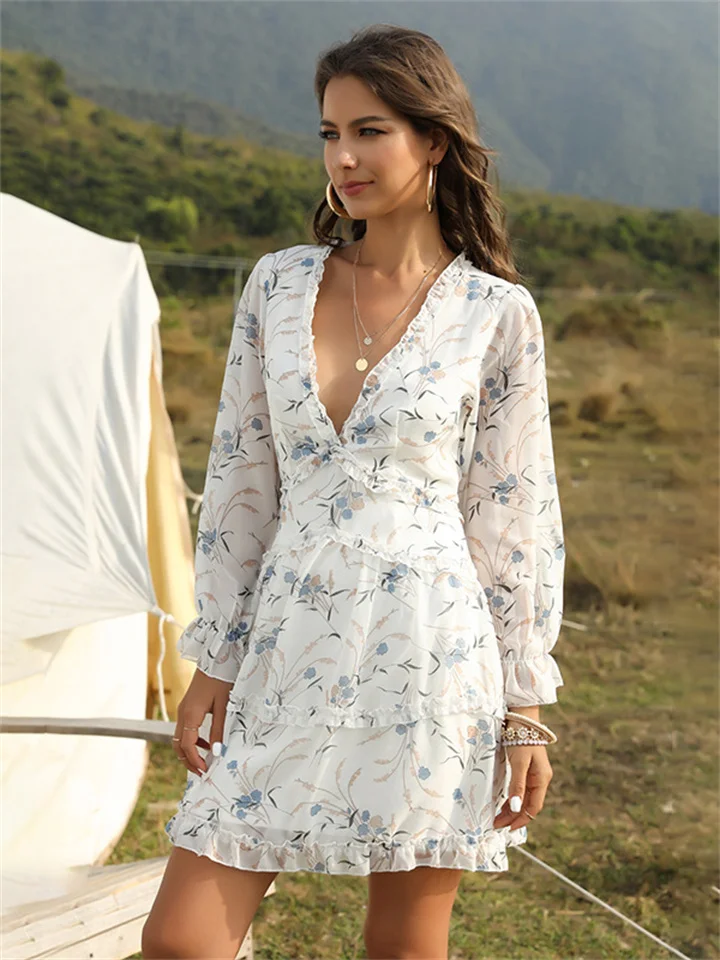 Fashion Short Floral Chiffon Dress Women's Cake Skirt