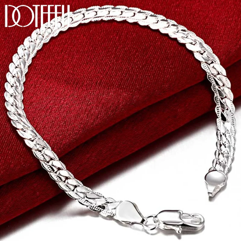 DOTEFFIL 925 Sterling Silver 18/19/20cm 6mm Full Side Chain Bracelet For Women Man Jewelry