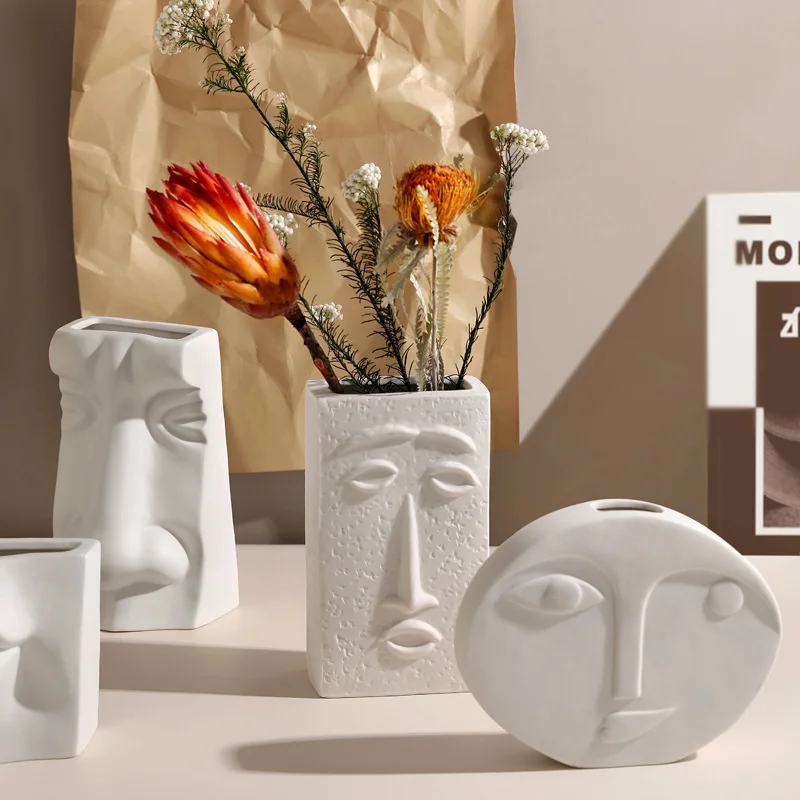 Athvotar Style Simple Face Ceramic Vase Decoration Living Room Flower Arrangement Creativity Light Luxury Table Dry Flower Home Decoration