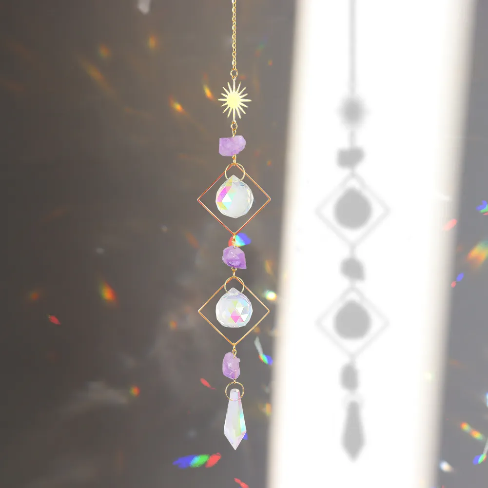 Metal Rainbow Collection Hanging Sun Crystal Prisms Home Wall Decoration
