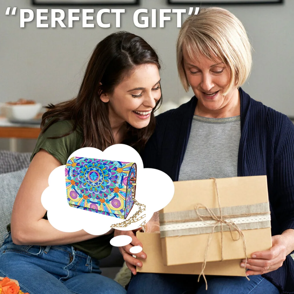 DIY Mandala Diamond Art Wooden Coin Pouch with Chain 5D Diamond Painting Purse