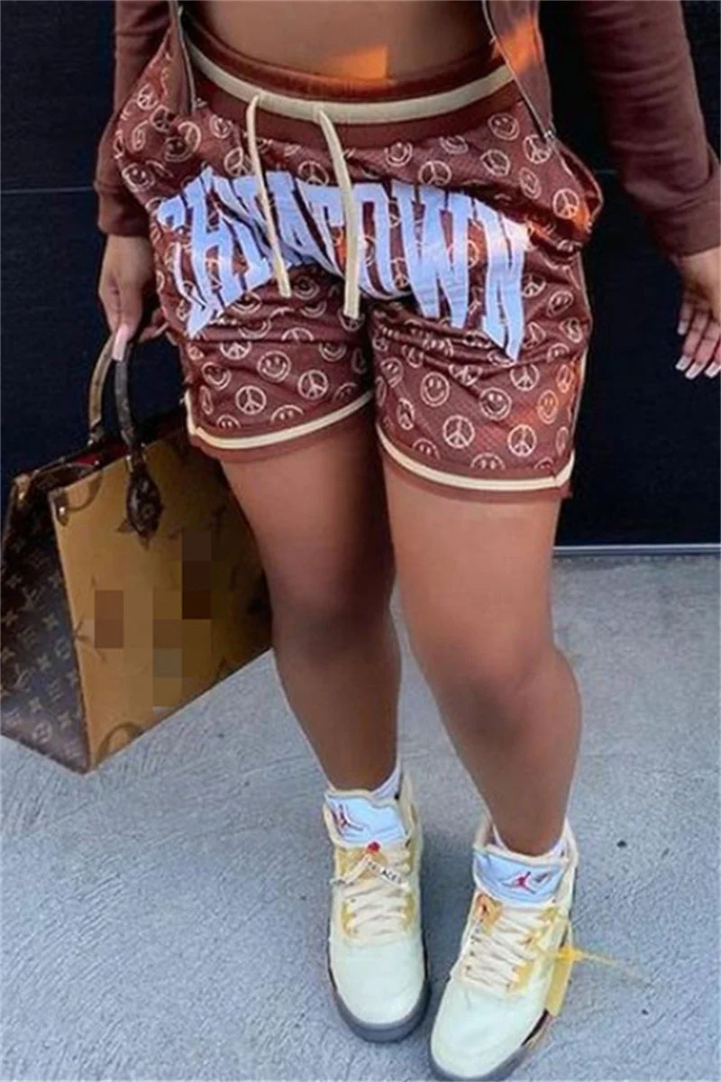 Fashion Casual Letter Print Basic Regular High Waist Shorts